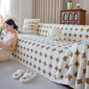 Geometric Jacquard Plush Warm Sofa Couch Cover Coral Fleece Throw Blanket for Couch by Slipcover KAS™