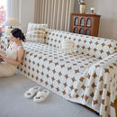 Geometric Jacquard Plush Warm Sofa Couch Cover Coral Fleece Throw Blanket for Couch by Slipcover KAS™