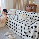 Geometric Jacquard Plush Warm Sofa Couch Cover Coral Fleece Throw Blanket for Couch