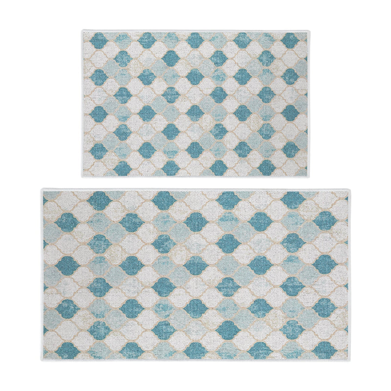 Moroccan Design Non Skid Washable Kitchen Runner Rugs Set of 2| 44 x 24 and 31.5 x 20 Inches Floor Mats |Beige&Blue