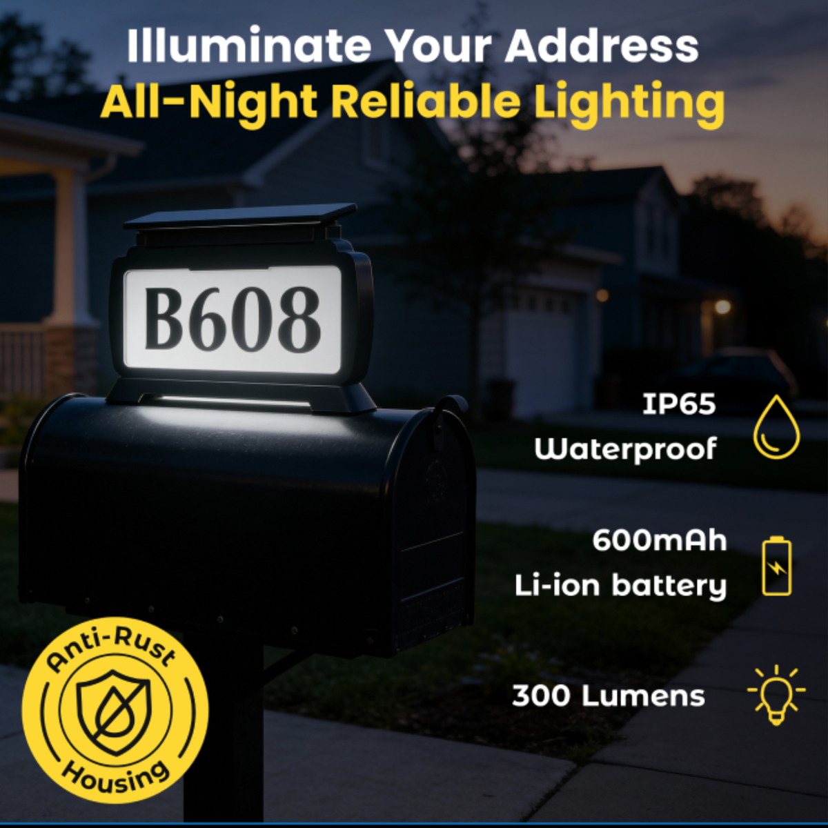 Address Sign House Number Solar Powered BICSSL-11, photo 5 of 11