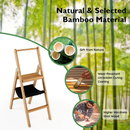3 Step Foldable Bamboo Step Ladder Stool with Tool Storage Bag-Natural by LJGDeals
