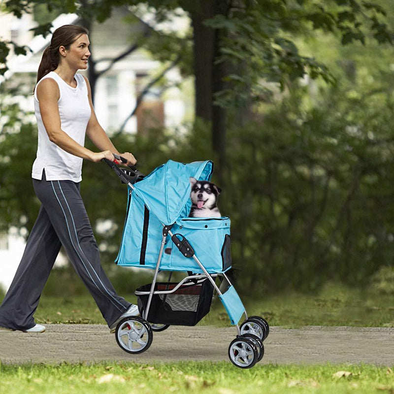 Folding Pet Stroller Elite Jogger Kitten Puppy Easy Walk Dog Cat Small Animals Travel Carrier, Blue