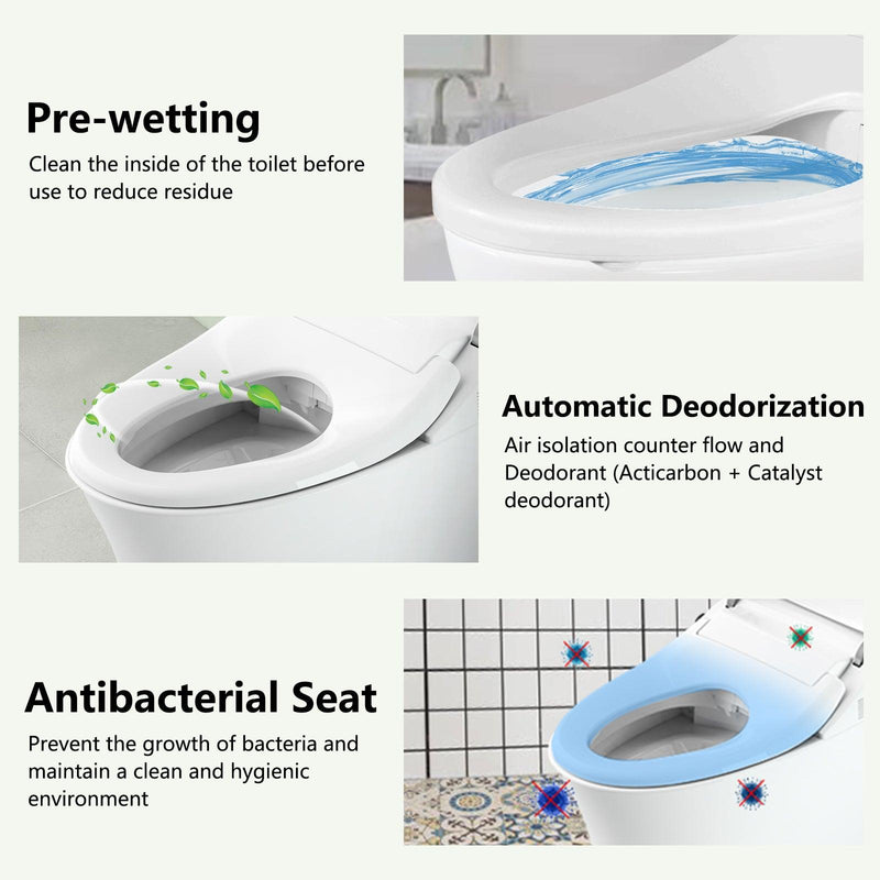 Smart Toilet with Wireless Remote, Multiple Spray Modes, Heated Seat with Warm Water Sprayer and Dryer, Foot Sensor