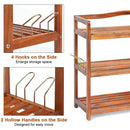 2-Tier Acacia Wood Shoe Rack with 4 Side Metal Hooks by DirectDeals