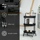 3-Tier Utility Cart Storage Rolling Cart with Casters-Black