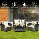 4 Pieces Patio Rattan Furniture Set with Cushions by LJGDeals