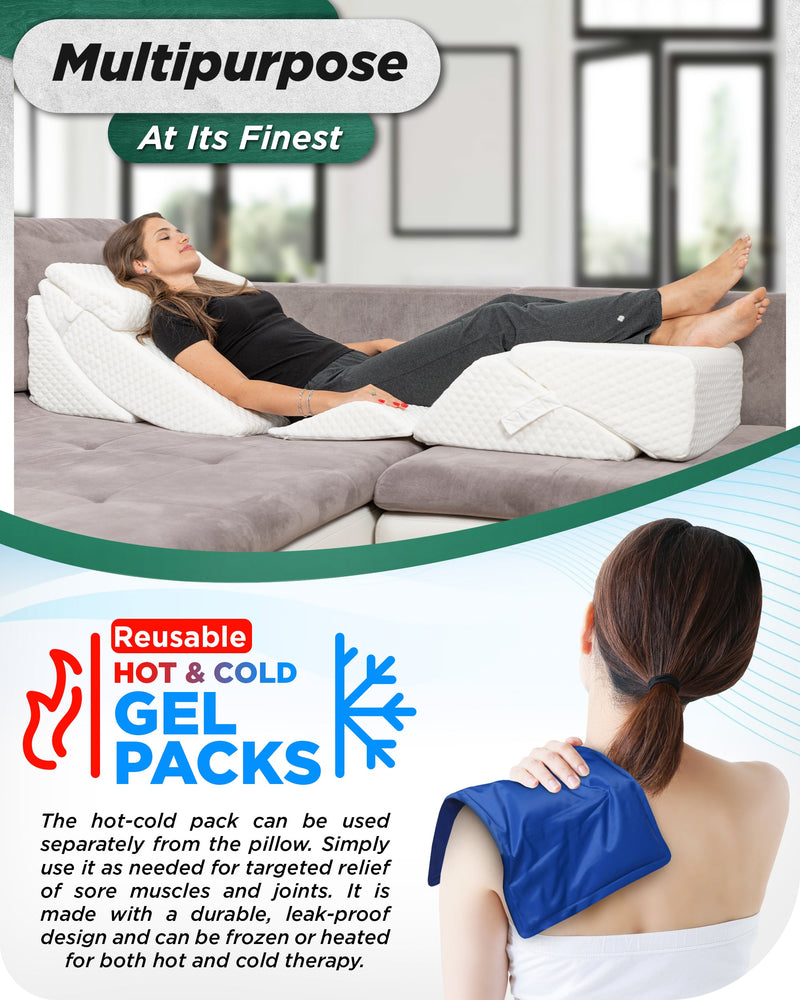 LX13 6pcs Orthopedic Bed Wedge Pillow System, with Hot Cold Pack White