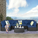 7 Pieces Sectional Wicker Furniture Sofa Set with Tempered Glass Top-Red by LJGDeals