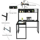 Reversible L-Shaped Corner Desk with Storage Bookshelf-Black