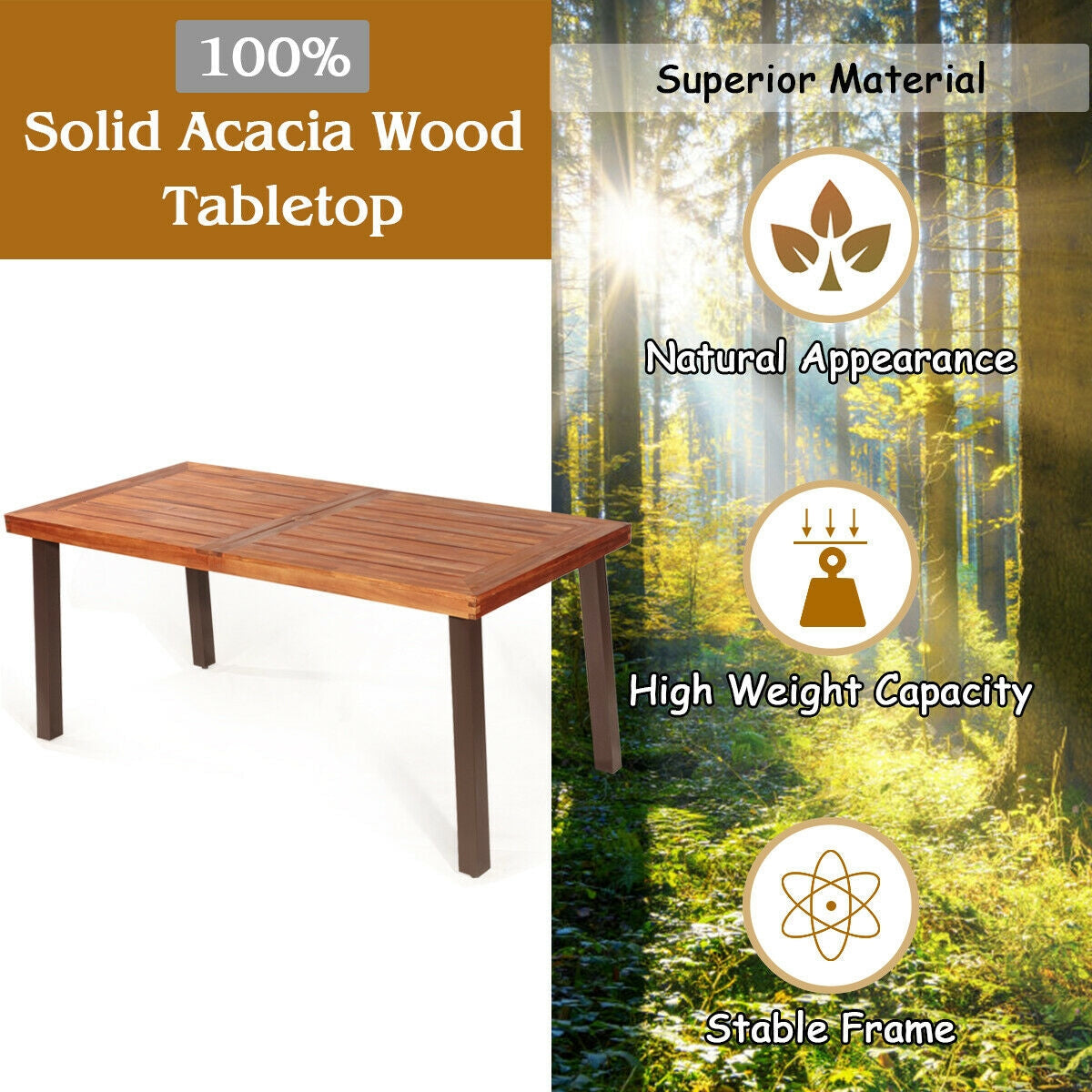 Rectangular Acacia Wood Rustic Dining Furniture Table, photo 6 of 8