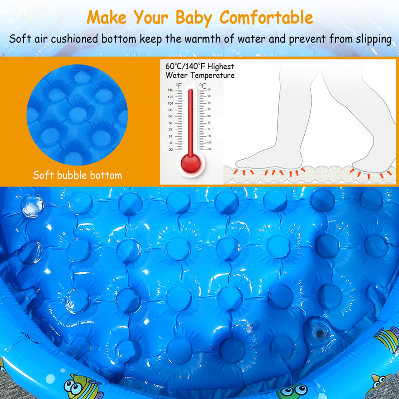 51x13Ó Inflatable Swimming Pool Blow Up Family Pool For 3 Kids Foldable Swim Ball Pool Center w/ 4 Valves Bottom Water Drain Plug For Indoor Backyard, photo 3 of 15