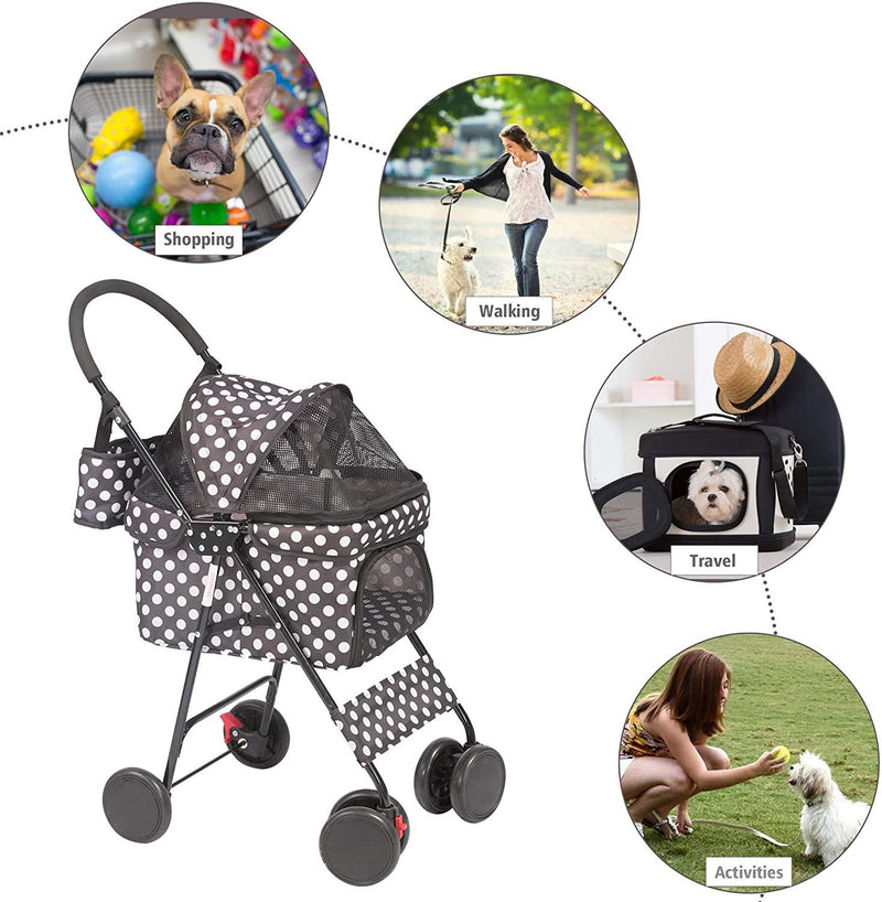 Folding Pet Stroller Kitten Puppy Travel Carriages for Small Cats and Dogs, Capacity 33lbs