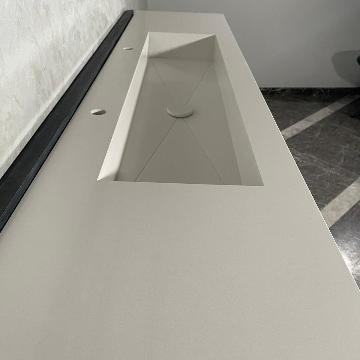 White Quartz Large Bathroom Trough Sink Wall Mount Contemporary Design, photo 7 of 13