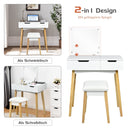 Wooden Vanity Table with Flip Top Mirror and Cushioned Stool