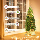 4.5 Feet Pre-lit Hinged Pencil Christmas Tree with Pine Cones Red Berries and 150 Lights by LJGDeals