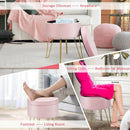 Round Velvet Storage Ottoman Footrest Stool Vanity Chair with Metal Legs by LJGDeals