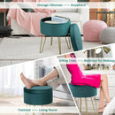 Round Velvet Storage Ottoman Footrest Stool Vanity Chair with Metal Legs by LJGDeals