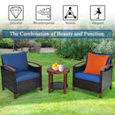 3 Pieces Patio Rattan Furniture Set with Washable Cushion and Acacia Wood Tabletop by LJGDeals
