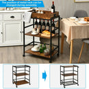 3-Tier Kitchen Serving Bar Cart with Lockable Casters and Handle Rack for Home Pub-Rustic Brown by LJGDeals