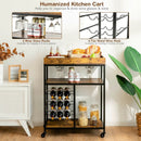 3-Tier Wood Rolling Kitchen Serving Cart with 9 Wine Bottles Rack Metal Frame-Rustic Brown by LJGDeals