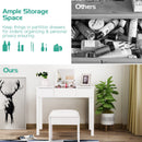 Vanity Makeup Dressing Table Set with Flip Top Mirror and Cushioned Stool-White