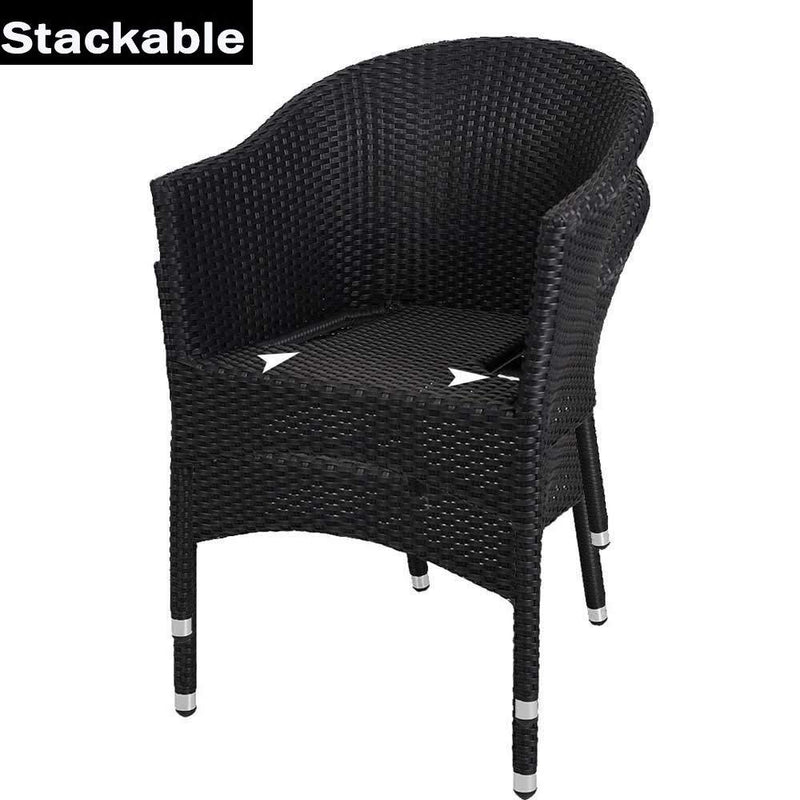 Outdoor Dining Rattan Chairs Patio Garden Furniture with Seat Cushions, Black