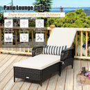 Outdoor Patio Wicker Chaise Lounge Chair with Adjustable Backrest and Pillow by LJGDeals