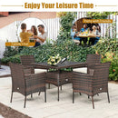 5 Pieces Patio Rattan Dining Furniture Set with Arm Chair and Wooden Table Top by LJGDeals