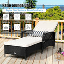 Patio Wicker Chaise Lounge Chair with Pillow and Adjustable Backrest with Cushion-Black by DirectDeals