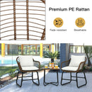3 Pieces Patio Rattan Bistro Set Cushioned Chair Glass Table Deck by LJGDeals