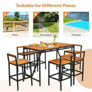 7 Pieces Acacia Wood Patio Rattan Bar Set with Umbrella Hole by LJGDeals