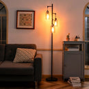 Retro Floor Lamp with 3-Head Hanging Amber Glass Shade by LJGDeals