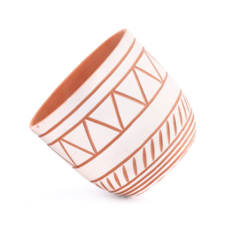 5.5 inch White-Clay Color Geometric Pattern Pot