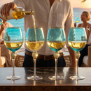 Large Diamond Wine Glasses, 10" H Gold Rim (4, Blue)