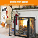 3-Panel Folding Wrought Iron Fireplace Screen with Doors and 4 Pieces Tools Set-Black by LJGDeals