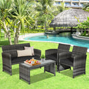 4 Pieces Patio Rattan Furniture Set with Glass Table and Loveseat-Gray by LJGDeals