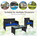 4 Pieces Rattan Patio Furniture Set with Weather Resistant Cushions and Tempered Glass Tabletop by LJGDeals