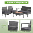 4 Pieces Rattan Patio Conversation Furniture Set with Acacia Wood Tabletop by LJGDeals