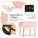 Faux Fur Vanity Stool with Golden Metal Legs for Makeup Room