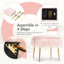 Faux Fur Vanity Stool with Golden Metal Legs for Makeup Room by LJGDeals