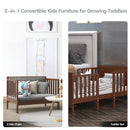2-in-1 Convertible Kids Wooden Bedroom Furniture with Guardrails by LJGDeals