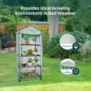 4 Tiers Mini Greenhouse with Caster Wheels Portable Outdoor Planter House
