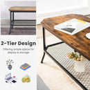 2-Tier Industrial Coffee Table with Open Mesh Storage Shelf for Living Room-Rustic Brown by LJGDeals