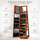 360° Rotatable 2-in-1 Lockable Jewelry Cabinet with Full-Length Mirror-Brown