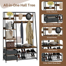 6-in-1 Freestanding Hall Tree Coat Rack with Bench and Fabric Dressers-Rustic Brown by LJGDeals