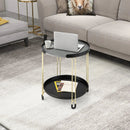 2-Tier Round Side Table with Removable Tray and Metal Frame for Small Space-Golden by LJGDeals