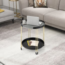2-Tier Round Side Table with Removable Tray and Metal Frame for Small Space-Golden by DirectDeals