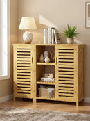 Bamboo 4 Tier Floor Cabinet with Doors, Freestanding Storage by 2Dropme