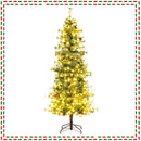 6/7/8 Feet Artificial Christmas Tree Pre-lit Hinged Xmas Tree with Warm White LED Lights and Pine Cones